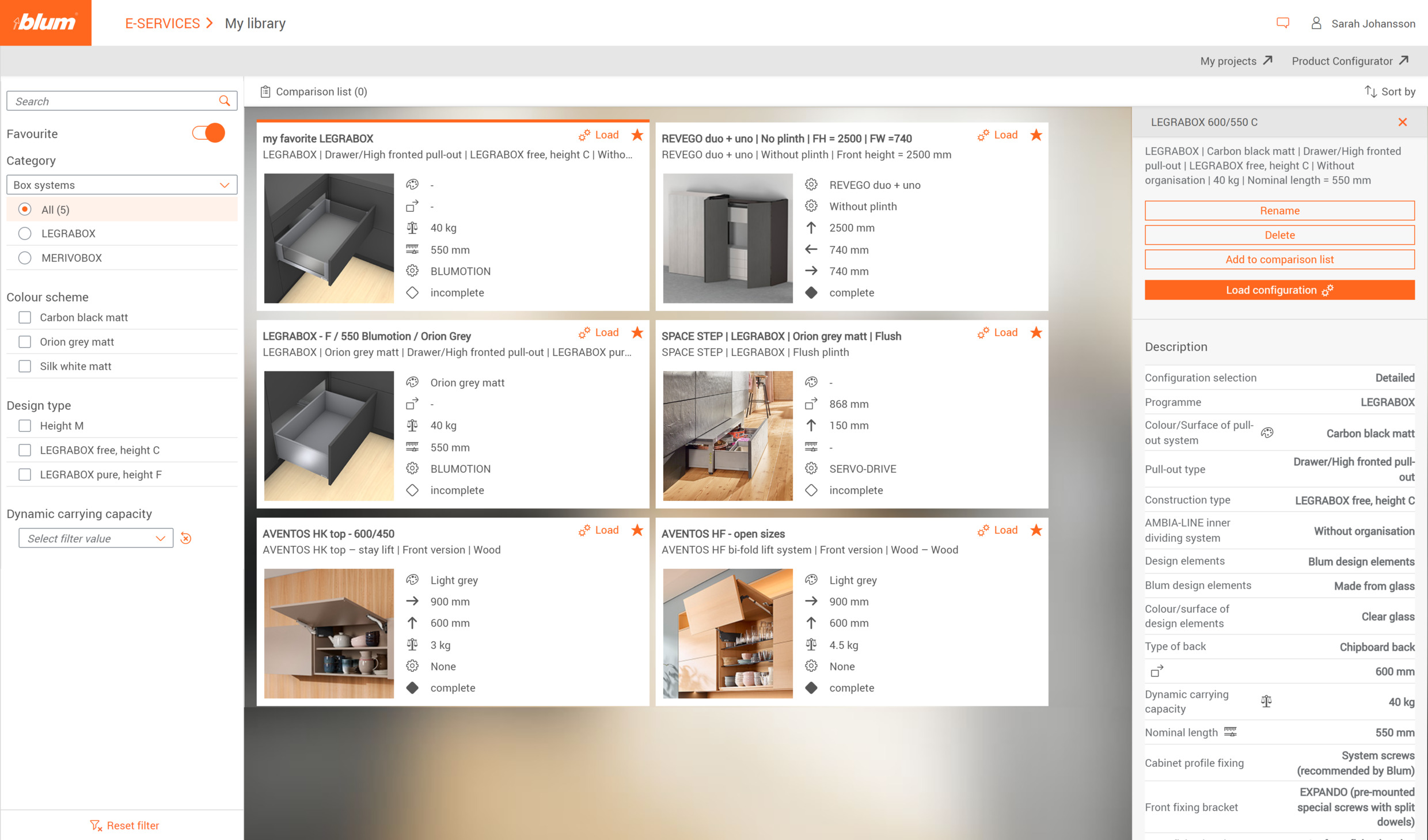 configuracion para  hacer muebles de la marca Blum